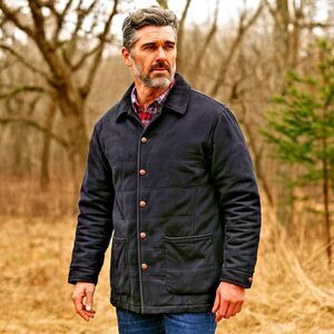 Hickey Freeman Quilted Barn Coat Mens Size L Navy Plaid Lined Chore Work Jacket